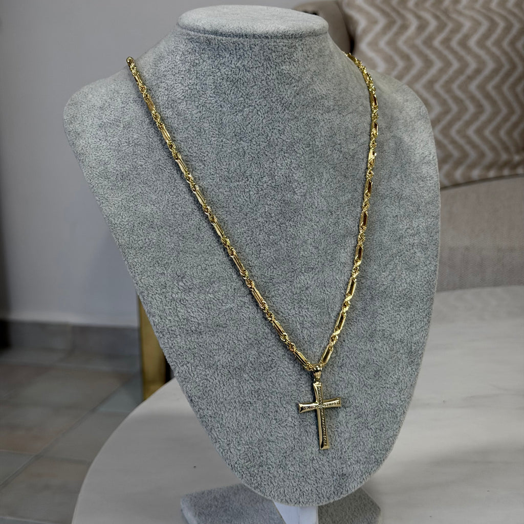 Cadena Torzal Fígaro + Cruz Oro 10K