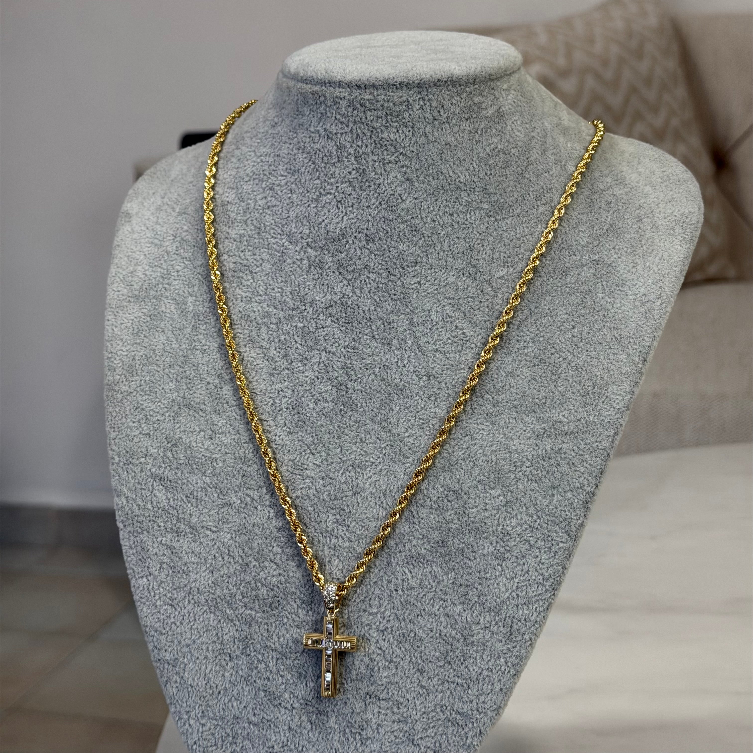 Cadena Torzal + Cruz Oro 10K