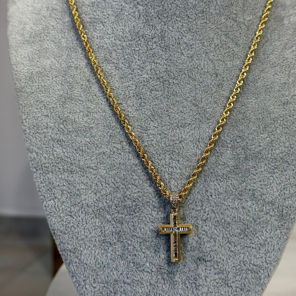 Cadena Torzal + Cruz Oro 10K