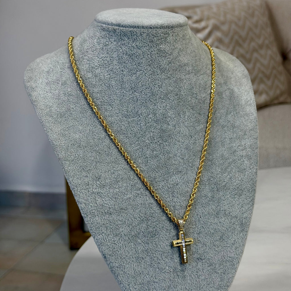 Cadena Torzal + Cruz Oro 10K