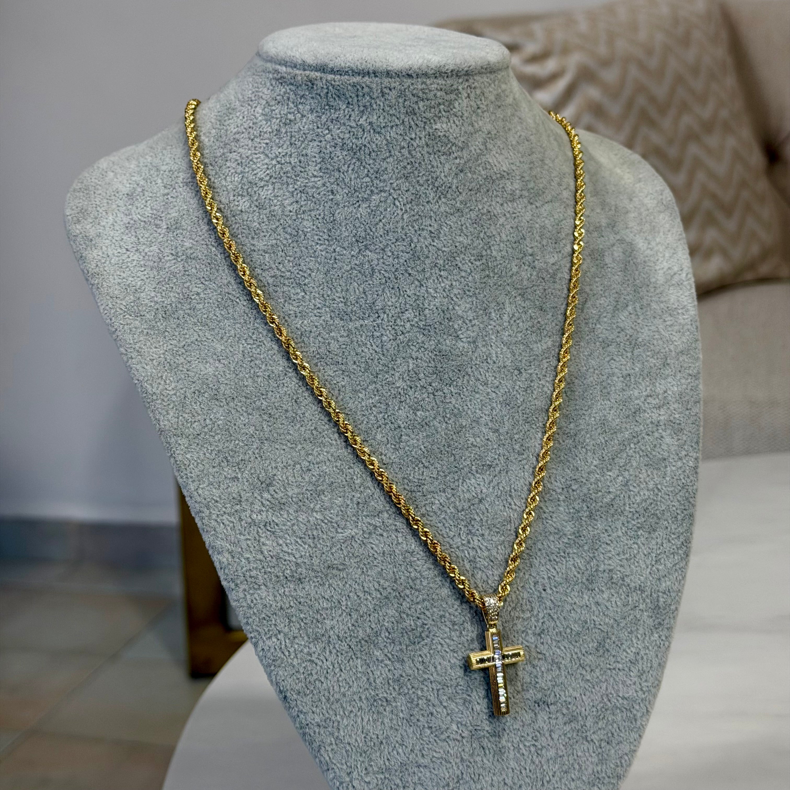 Cadena Torzal + Cruz Oro 10K