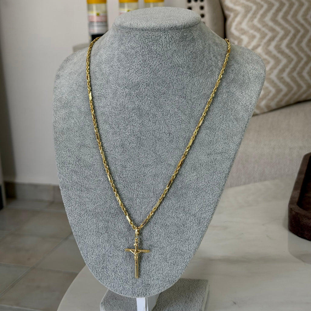 Cadena Torzal Fígaro + Cruz Oro 10K