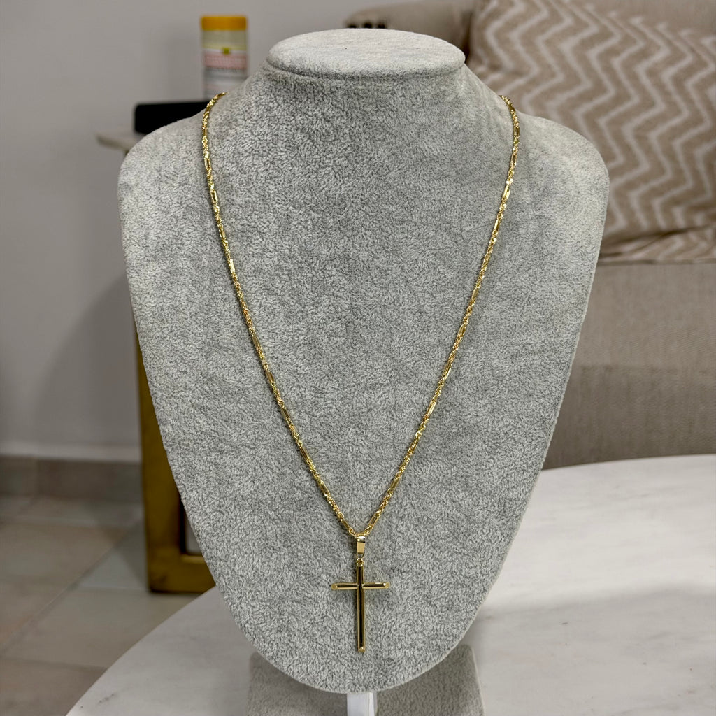 Cadena Torzal Fígaro + Cruz Lisa Oro 10K