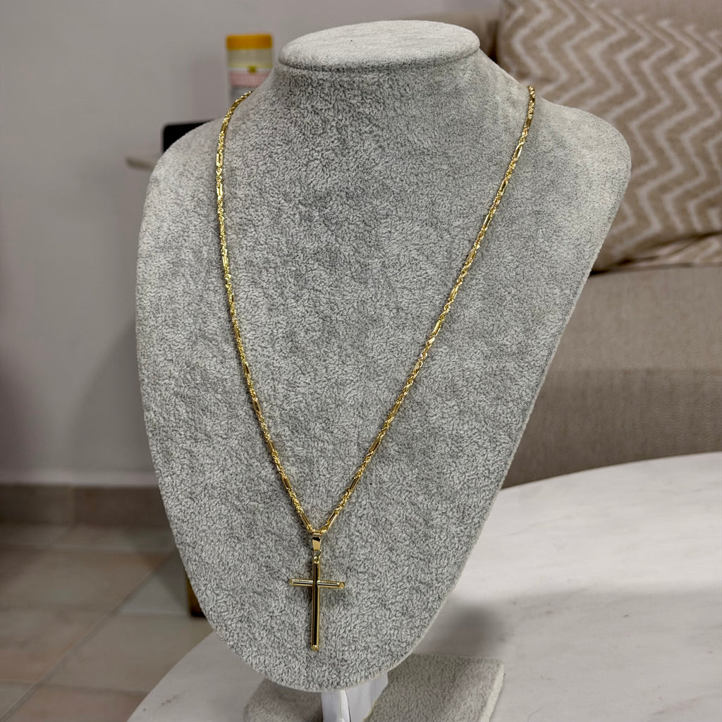 Cadena Torzal Fígaro + Cruz Lisa Oro 10K
