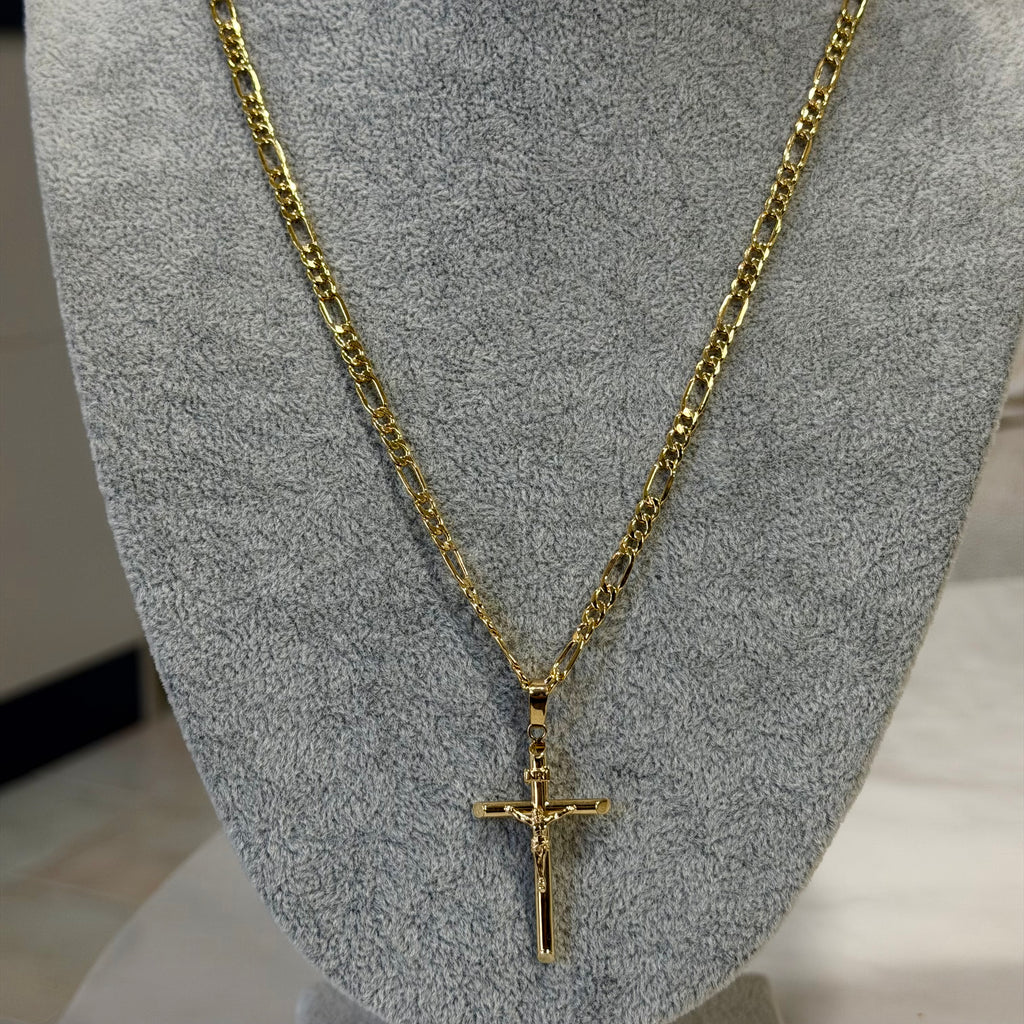 Cadena Tejido 3x1 + Cristo Oro 10K