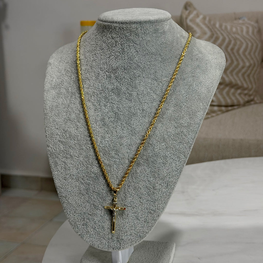 Cadena Torzal + Cruz Oro 10K