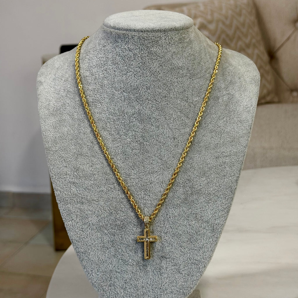 Cadena Torzal + Cruz Oro 10K