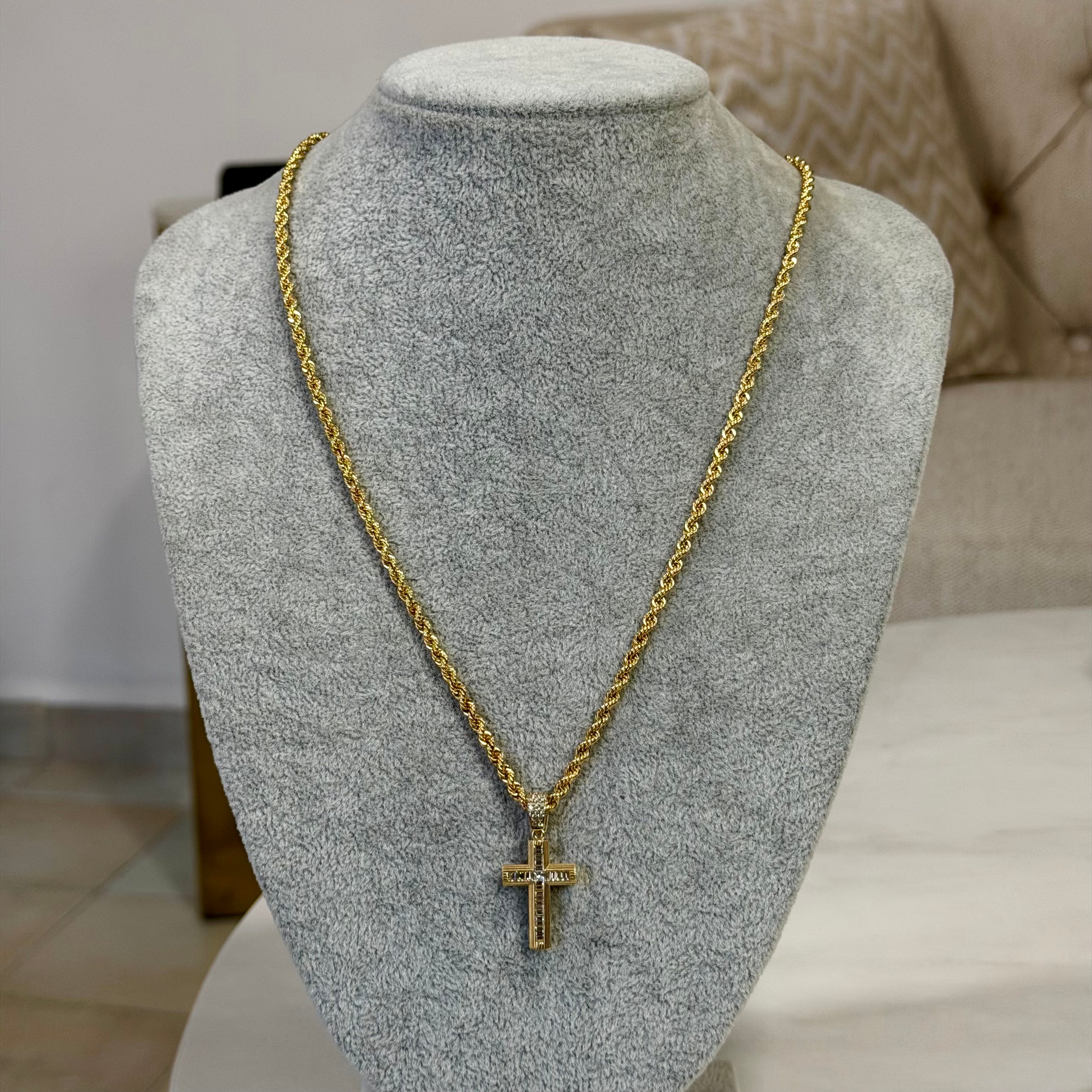 Cadena Torzal + Cruz Oro 10K