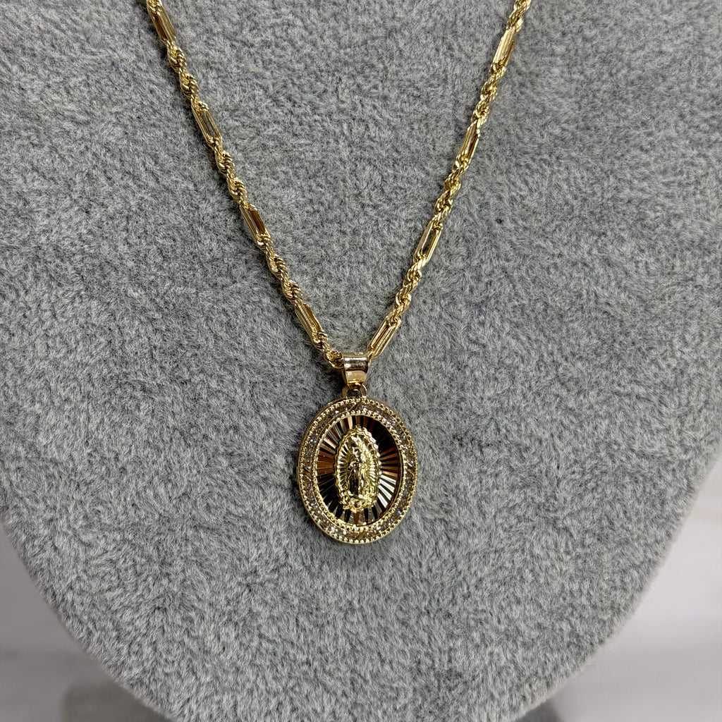 Cadena Torzal Fígaro + Medalla Virgen Oro 10K