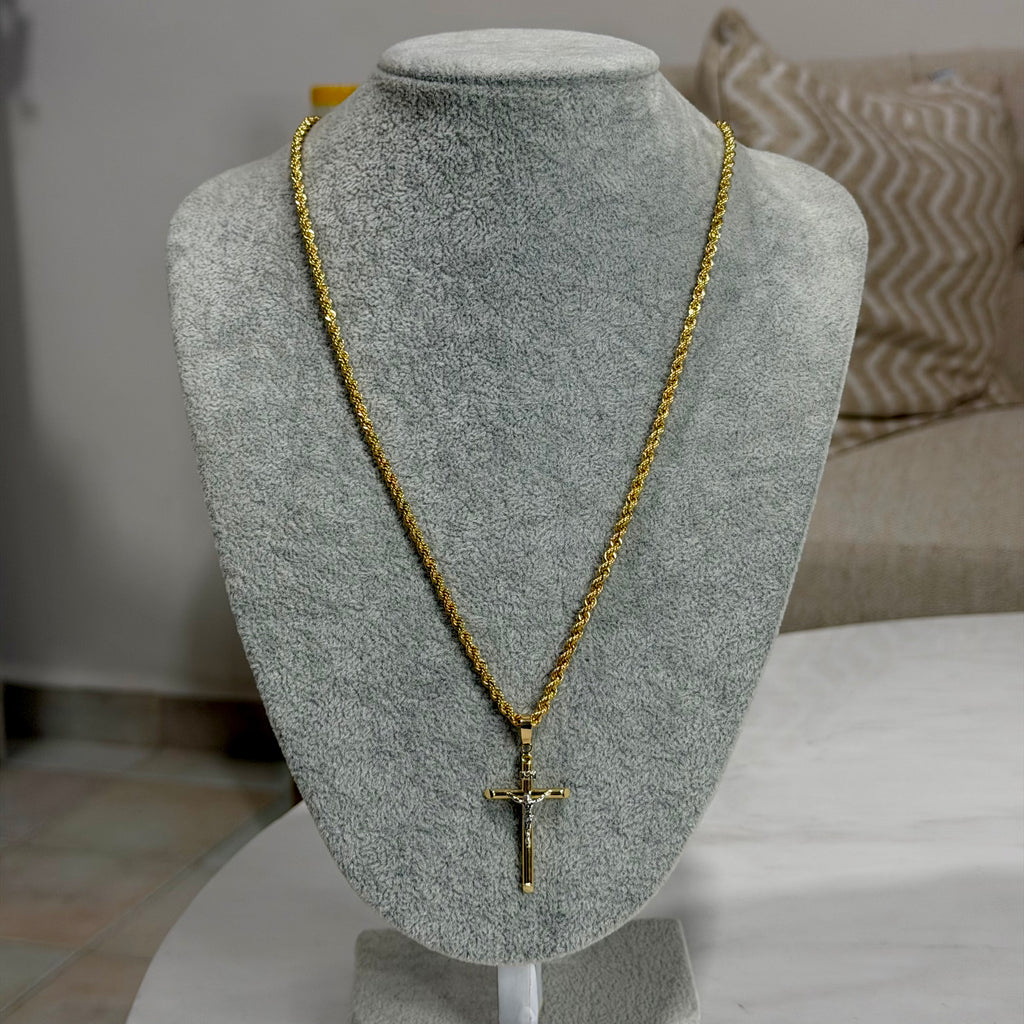 Cadena Torzal + Cruz Oro 10K