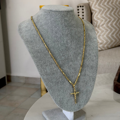 Cadena Torzal Fígaro + Cruz Oro 10K