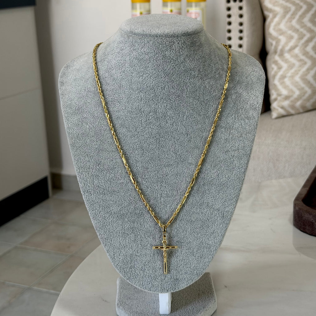 Cadena Torzal Fígaro + Cruz Oro 10K