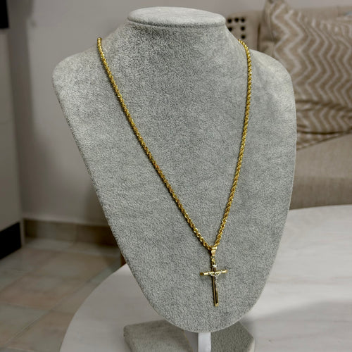Cadena Torzal + Cruz Oro 10K