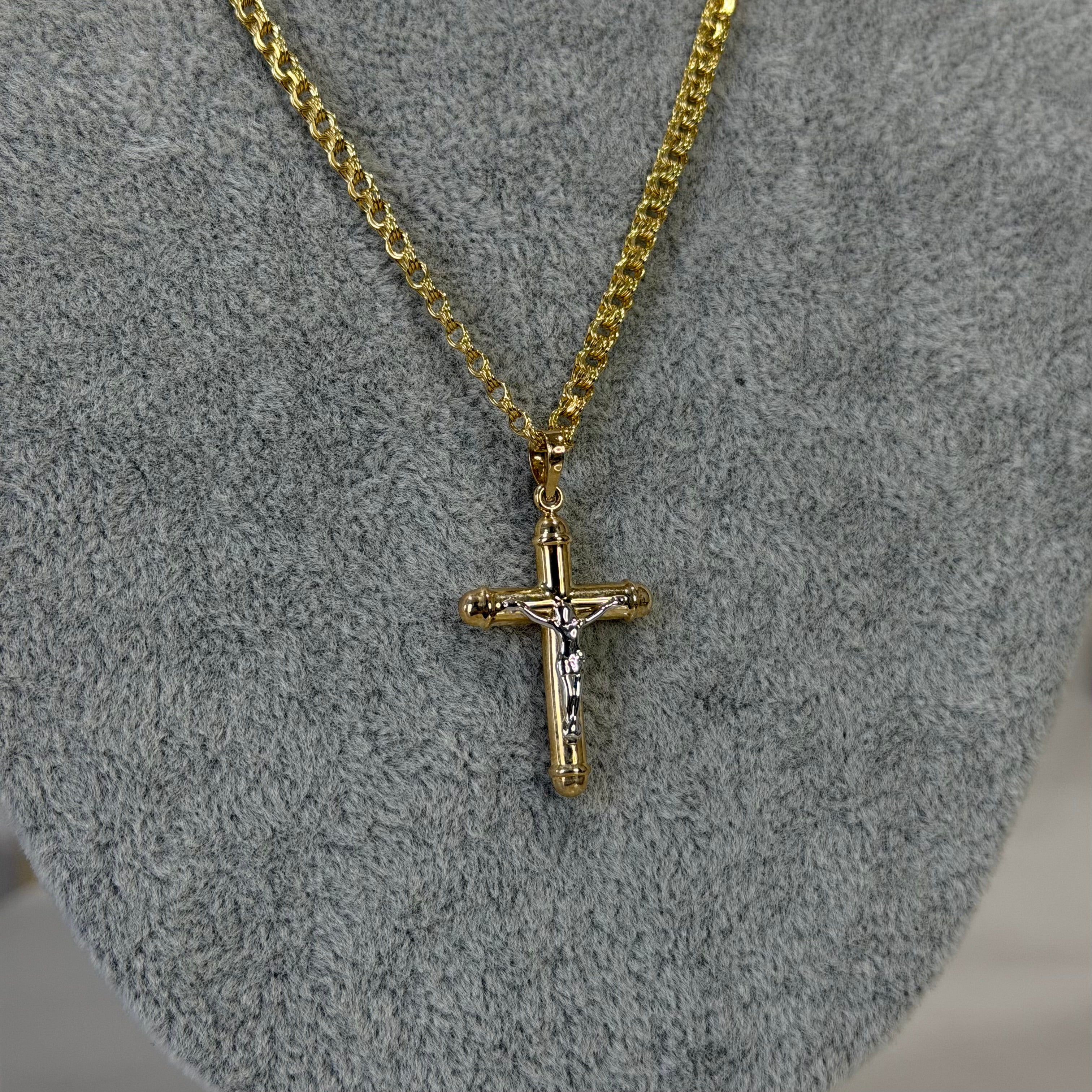 Cadena Tejido Chino + Cristo Oro 10K