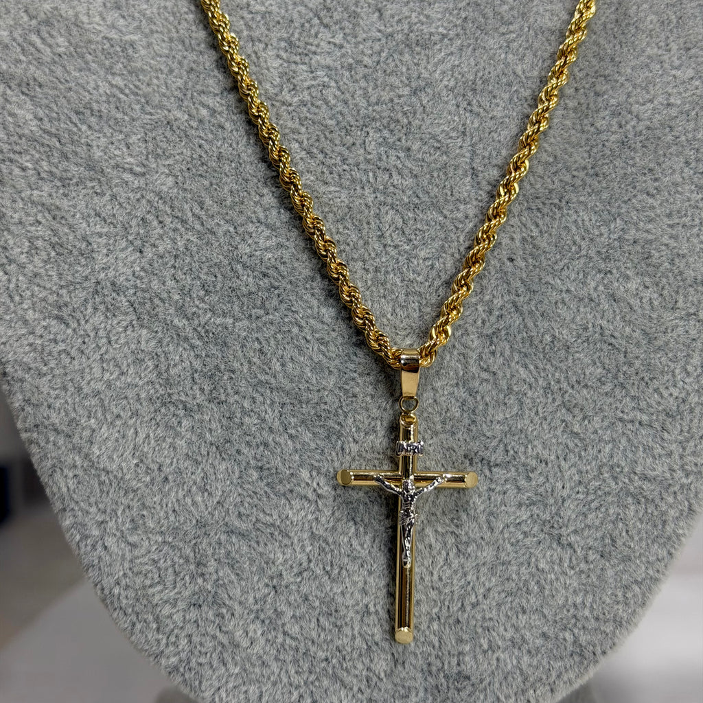 Cadena Torzal + Cruz Oro 10K
