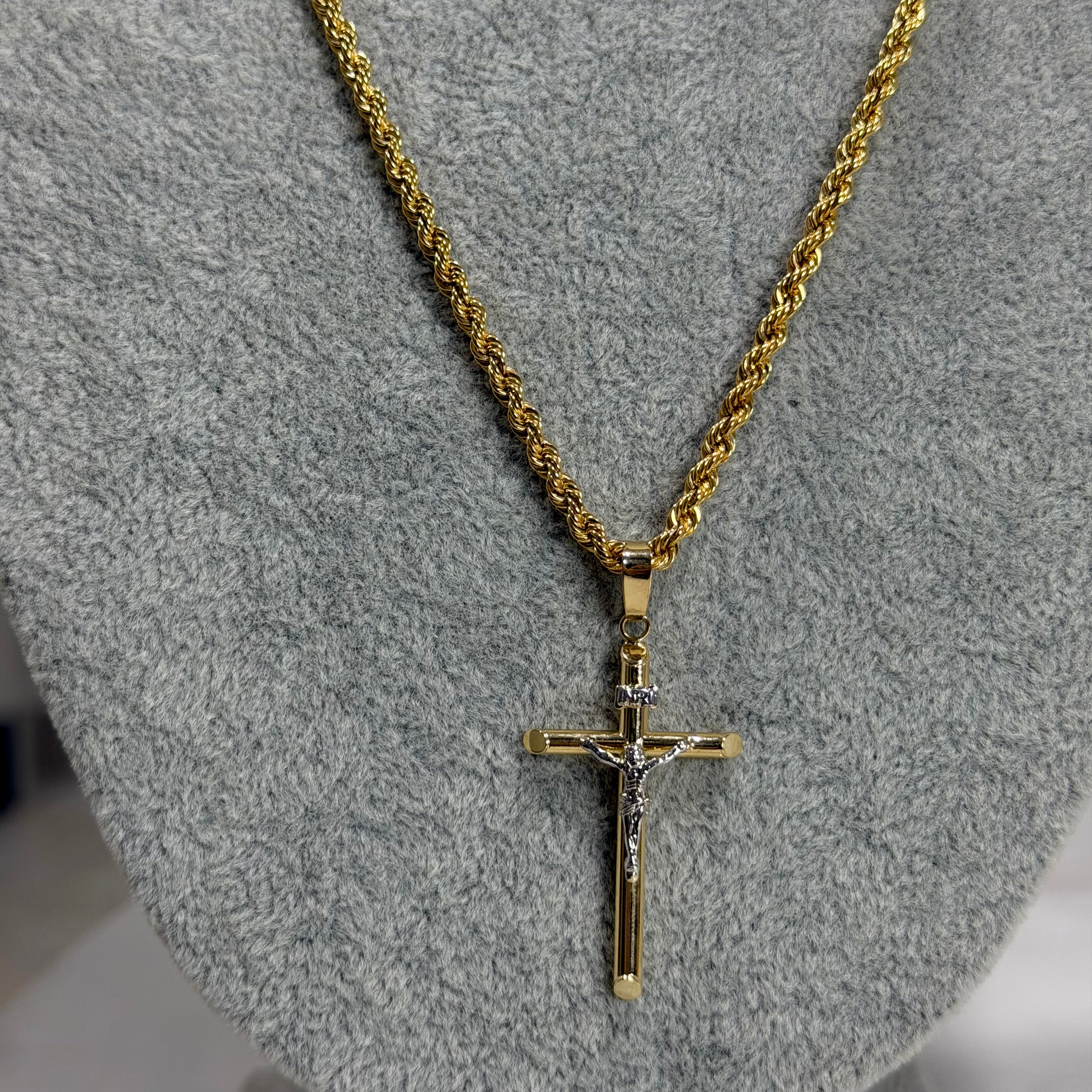 Cadena Torzal + Cruz Oro 10K