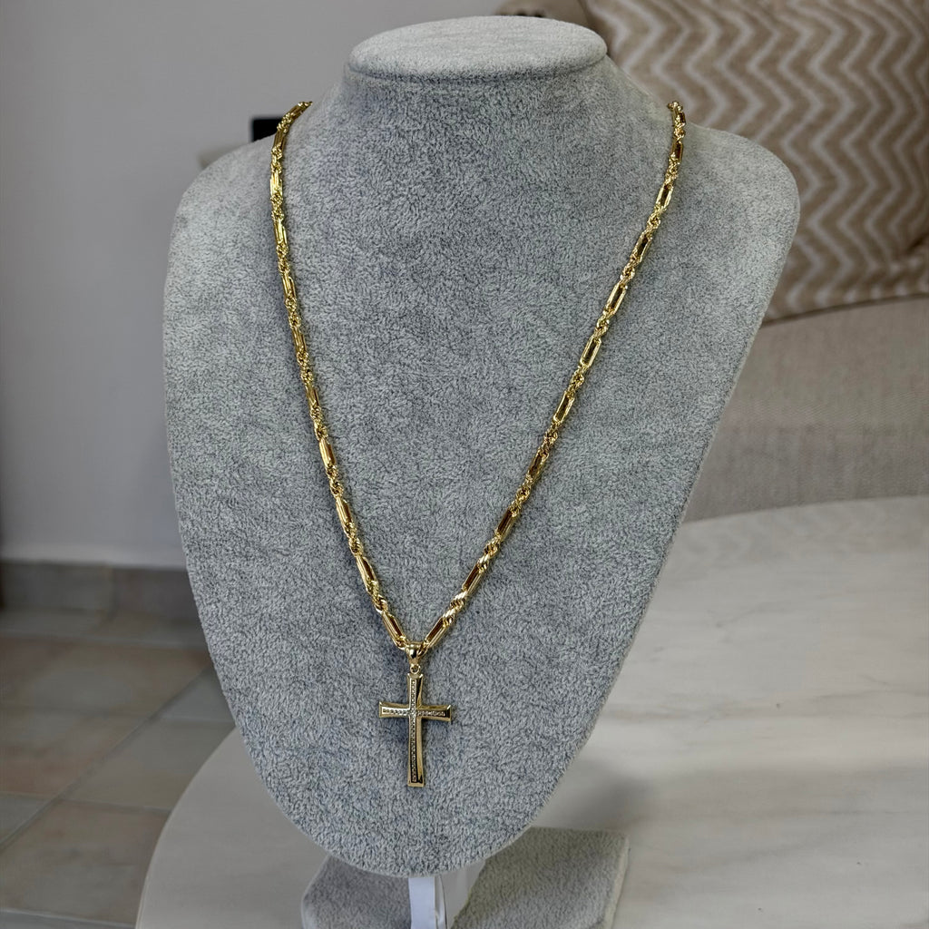 Cadena Torzal Fígaro + Cruz Oro 10K
