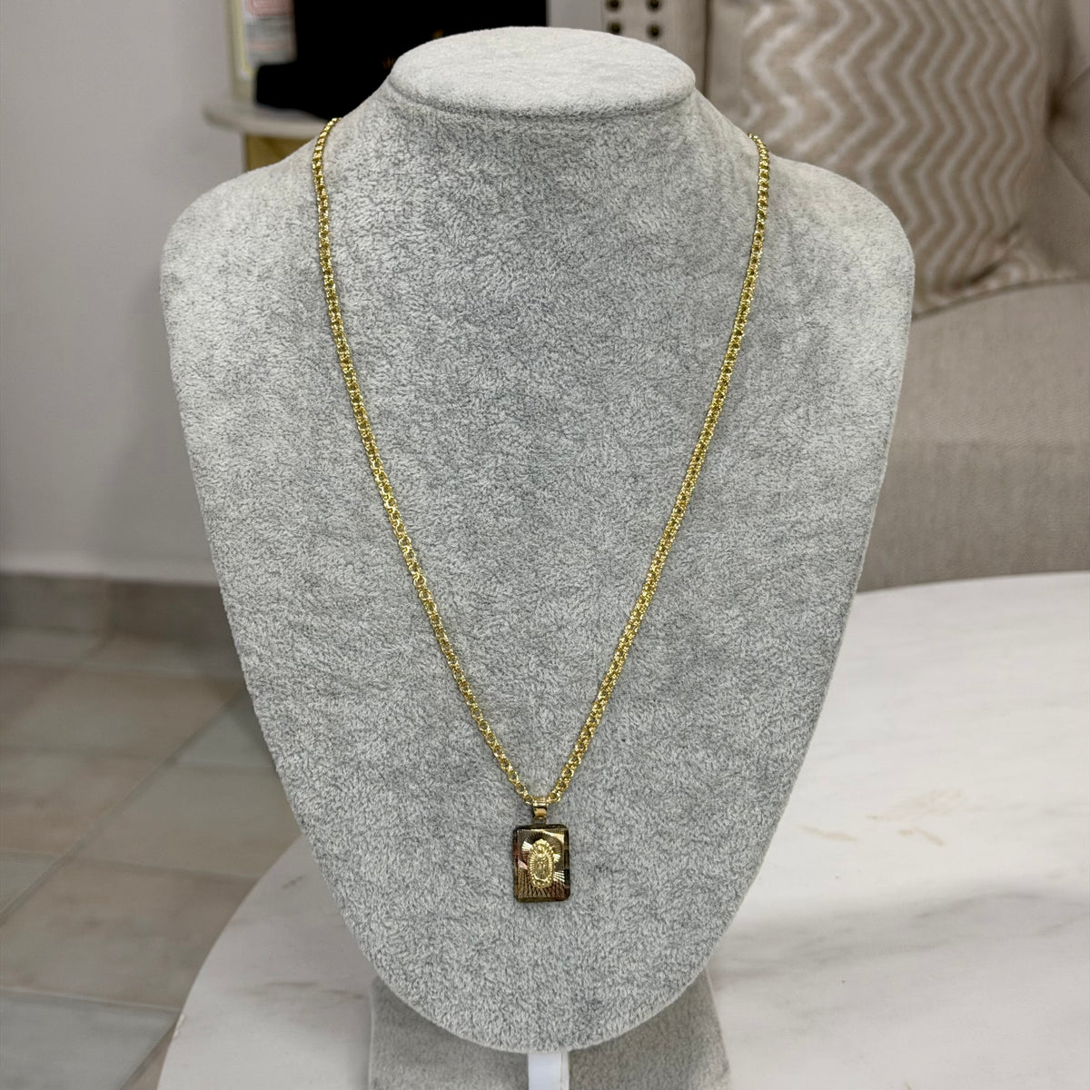 Cadena Tejido Chino + Medalla Virgen Oro 10K