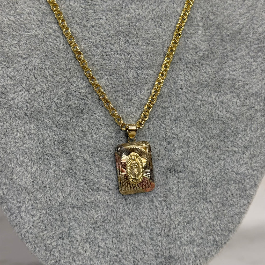 Cadena Tejido Chino + Medalla Virgen Oro 10K